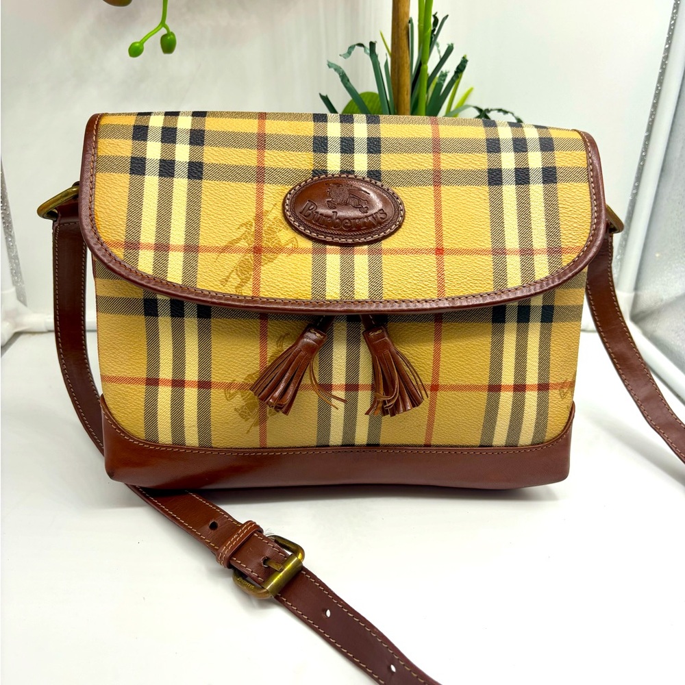 Burberrys Nova Check Messenger Bag PVC Leather Beige Brown Auth